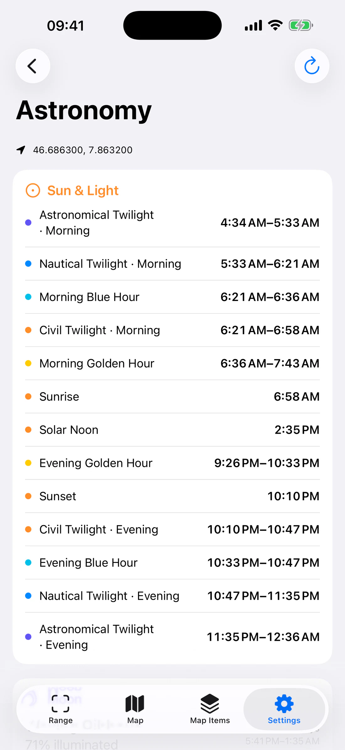 Complete chronological Sun & Light card.