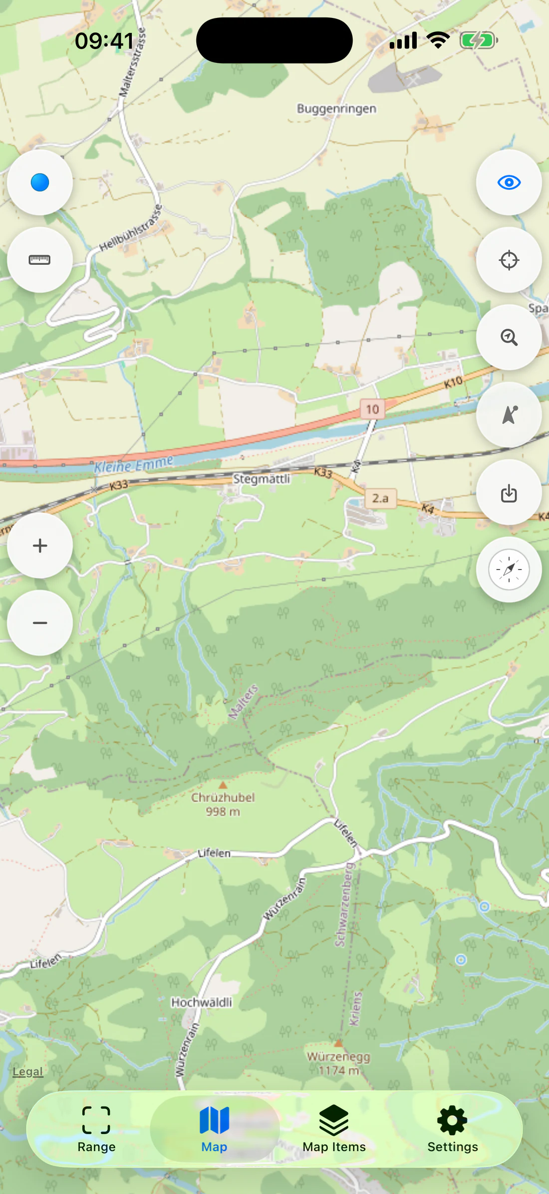 Pan away from fixture location; show return-to-current-location blue arrow control.