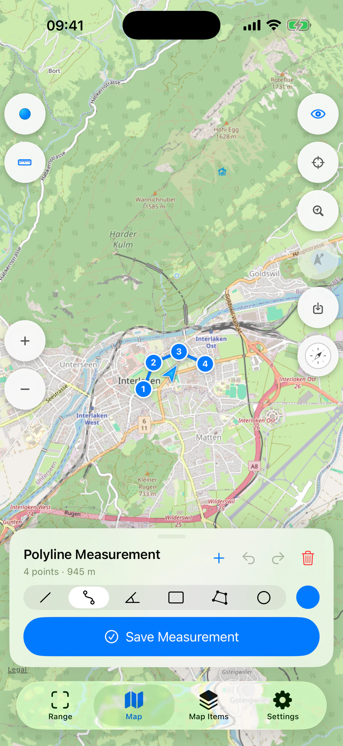 Four-point path and total distance.