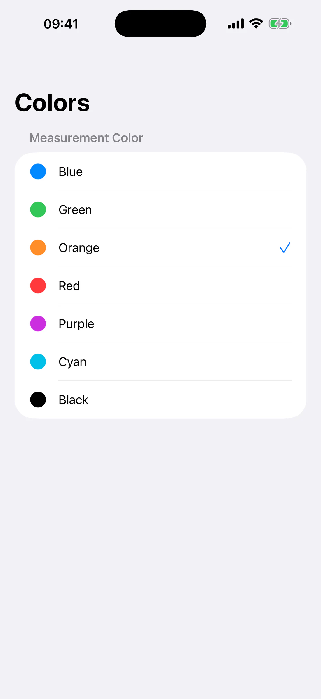 Color list with actual colored circles.