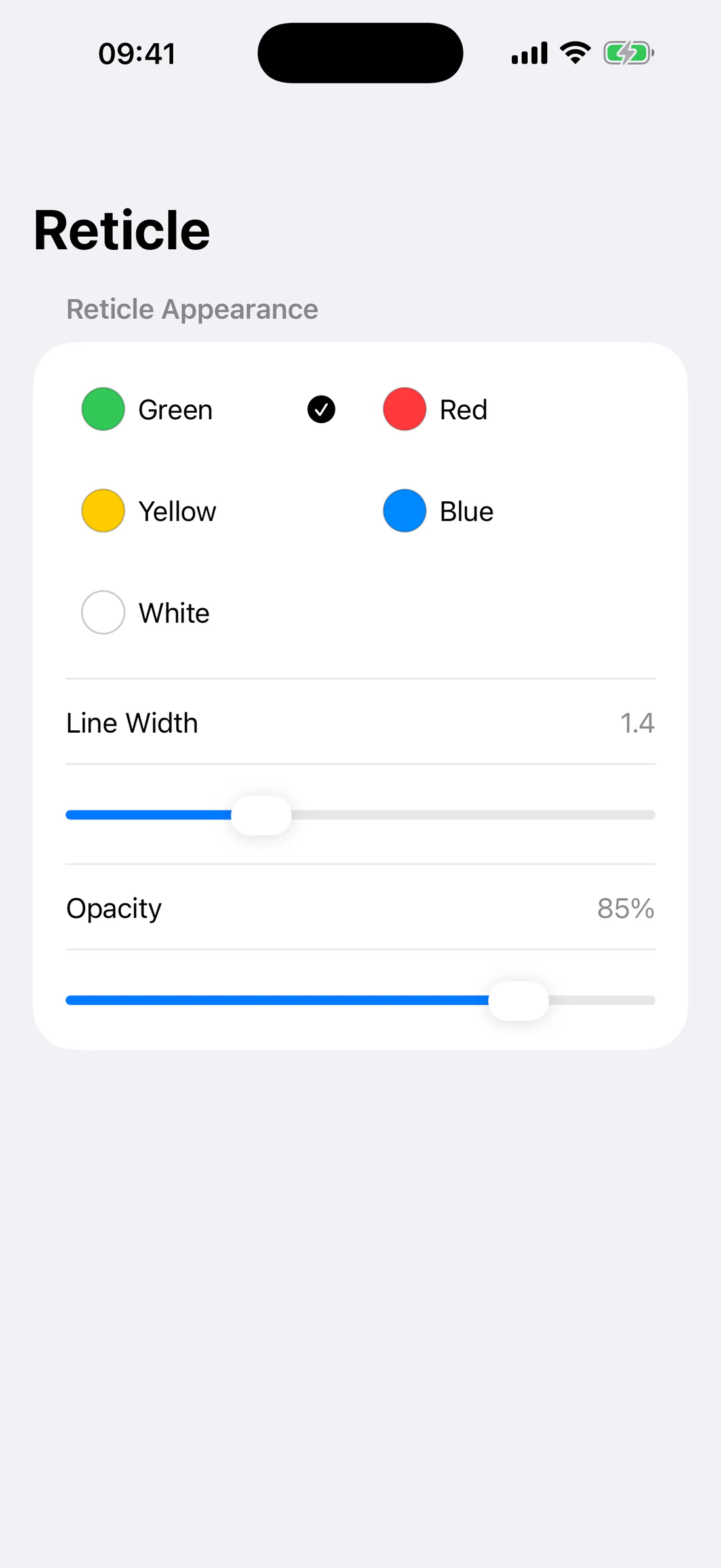 Settings showing actual color circles plus line-width and opacity sliders.